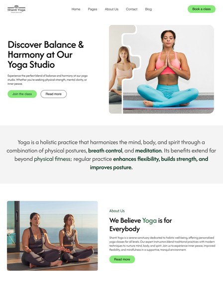 Shanti Yoga GHL website template for Yoga Studios