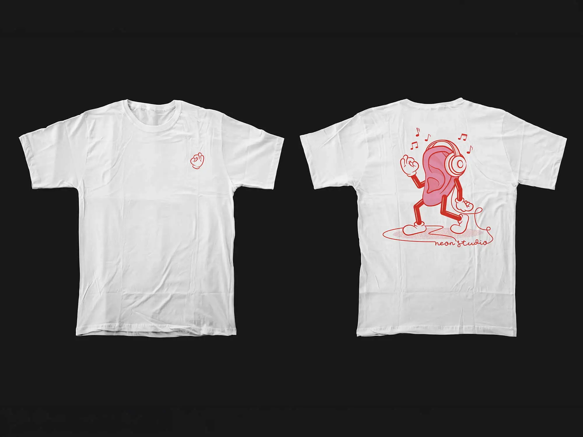 Neon Studios T-shirt featuring my illustration and print design, shown from both the front and back.