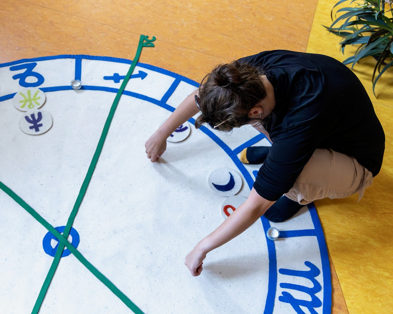 Drone shot of a running track at night
