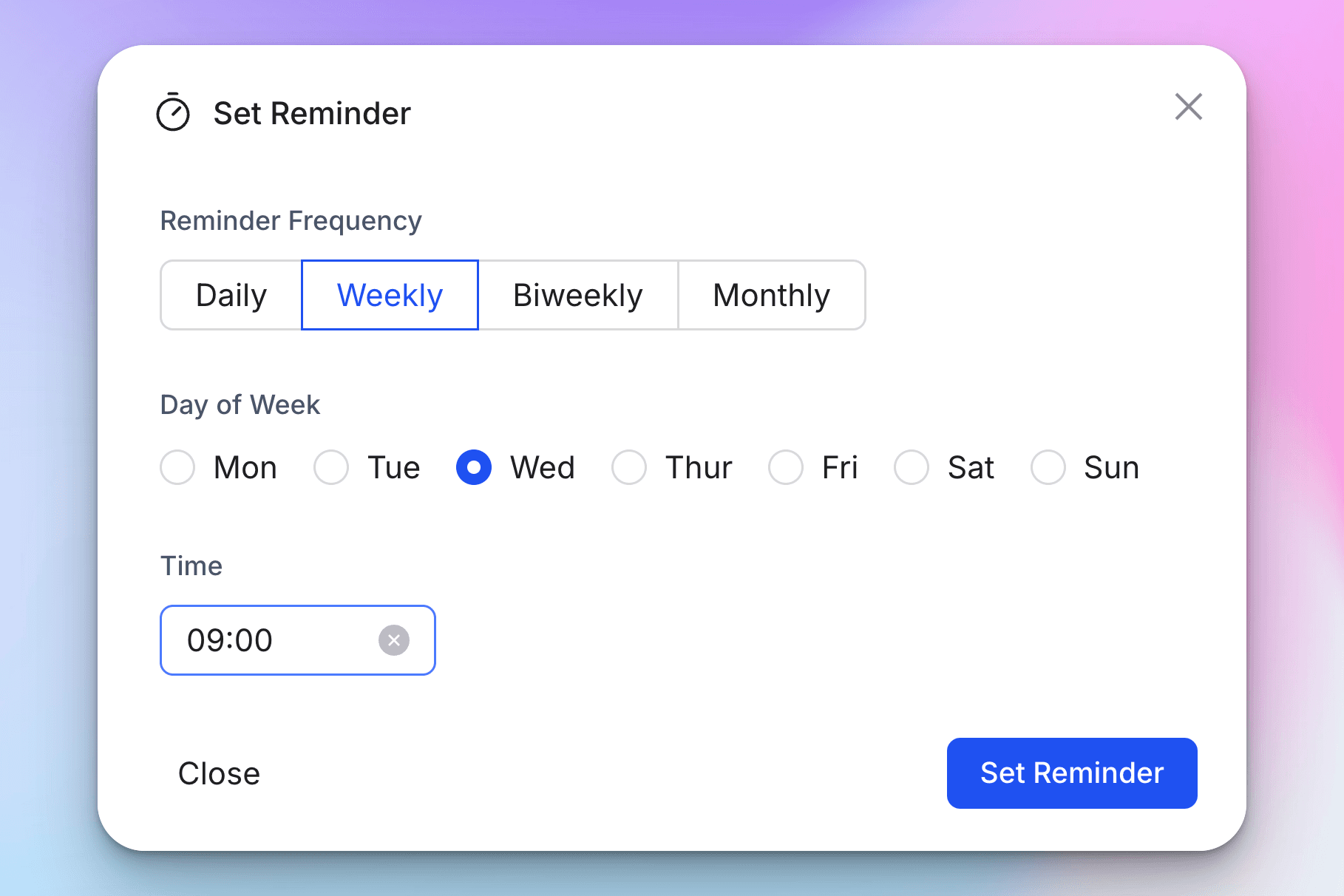 HubFit's frequency setting for check-ins