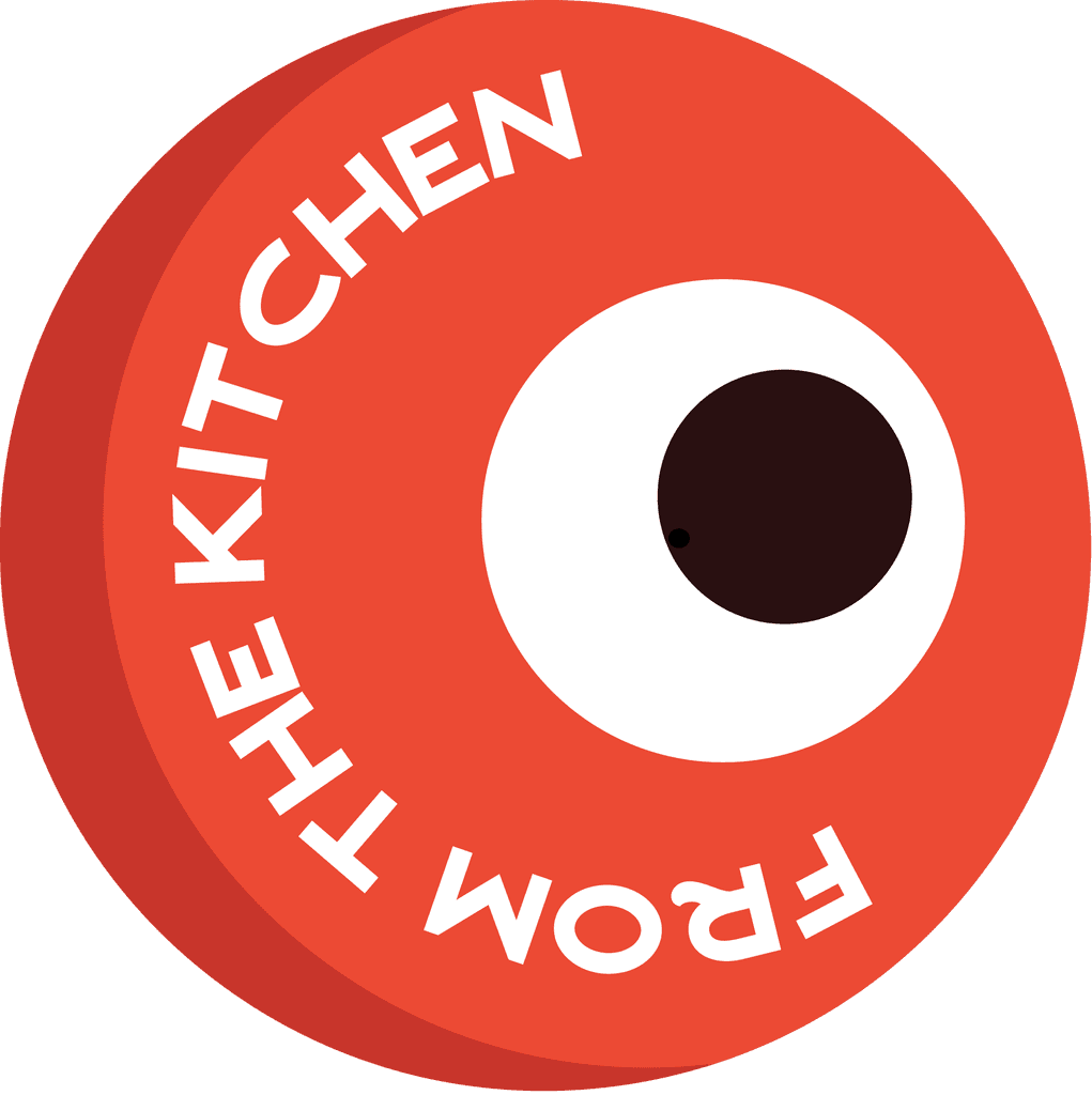 Circular orange logo with the text “FROM THE KITCHEN” arranged around a stylized eye shape.