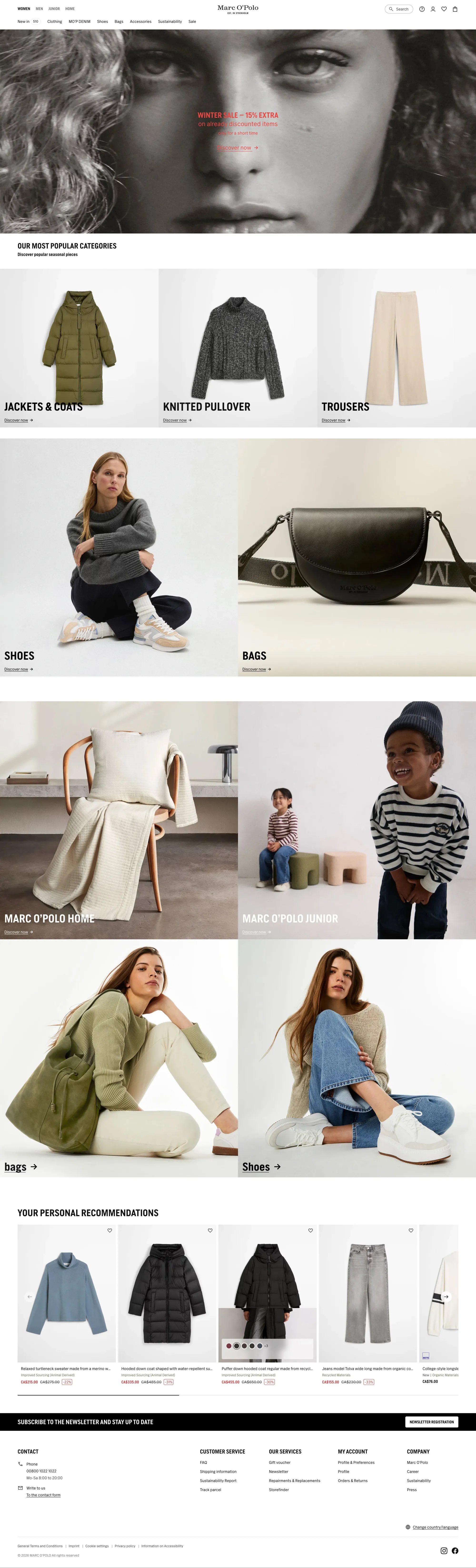 Marc O'Polo Online Shop ecommerce page screenshot showcasing Ecommerce and Fashion design