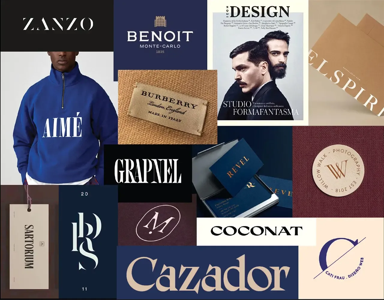 Luxury brand inspiration board showcasing premium fashion, hospitality, and lifestyle brand identities