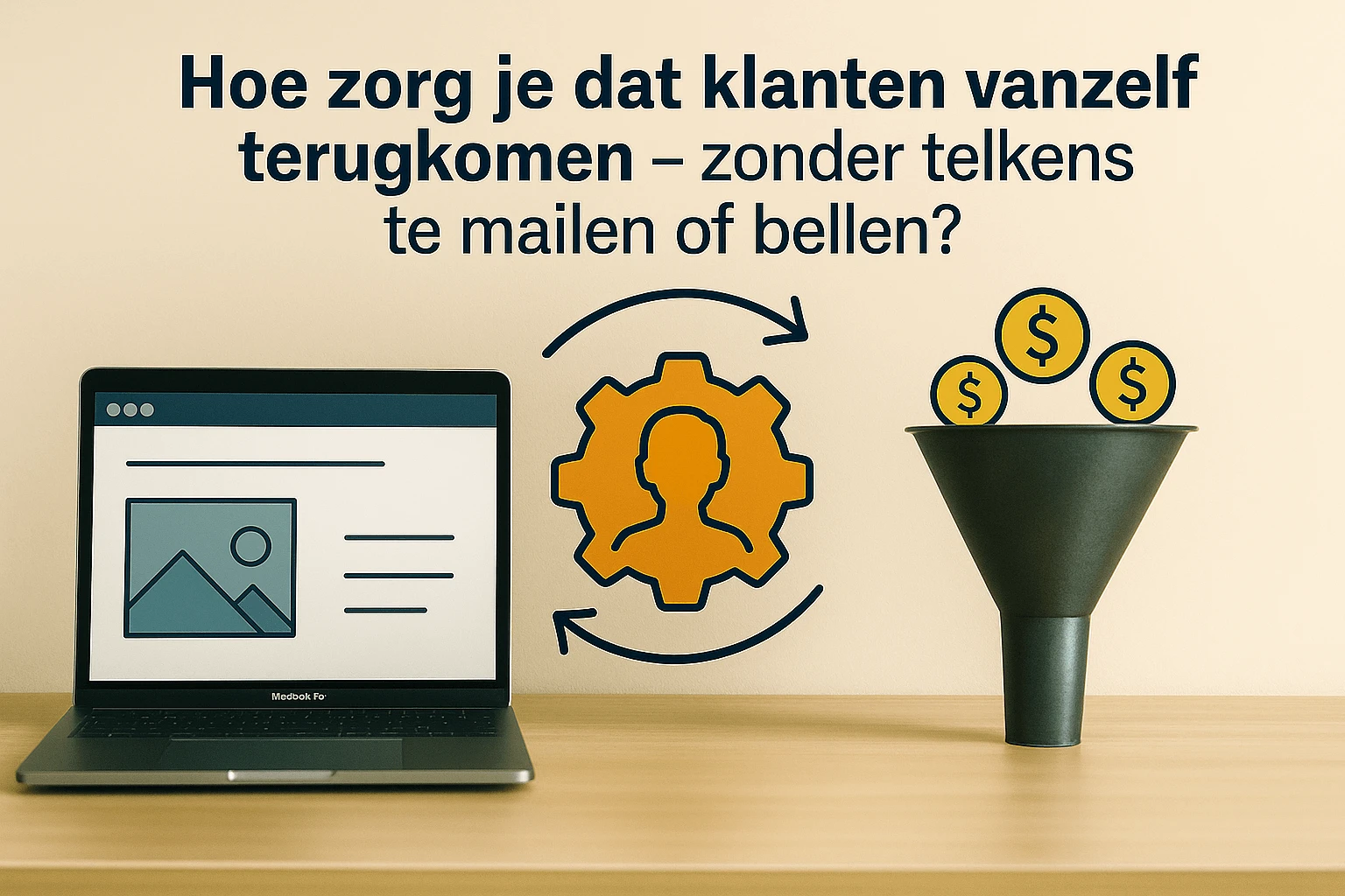 Illustratie van een laptop en een funnel automatisering