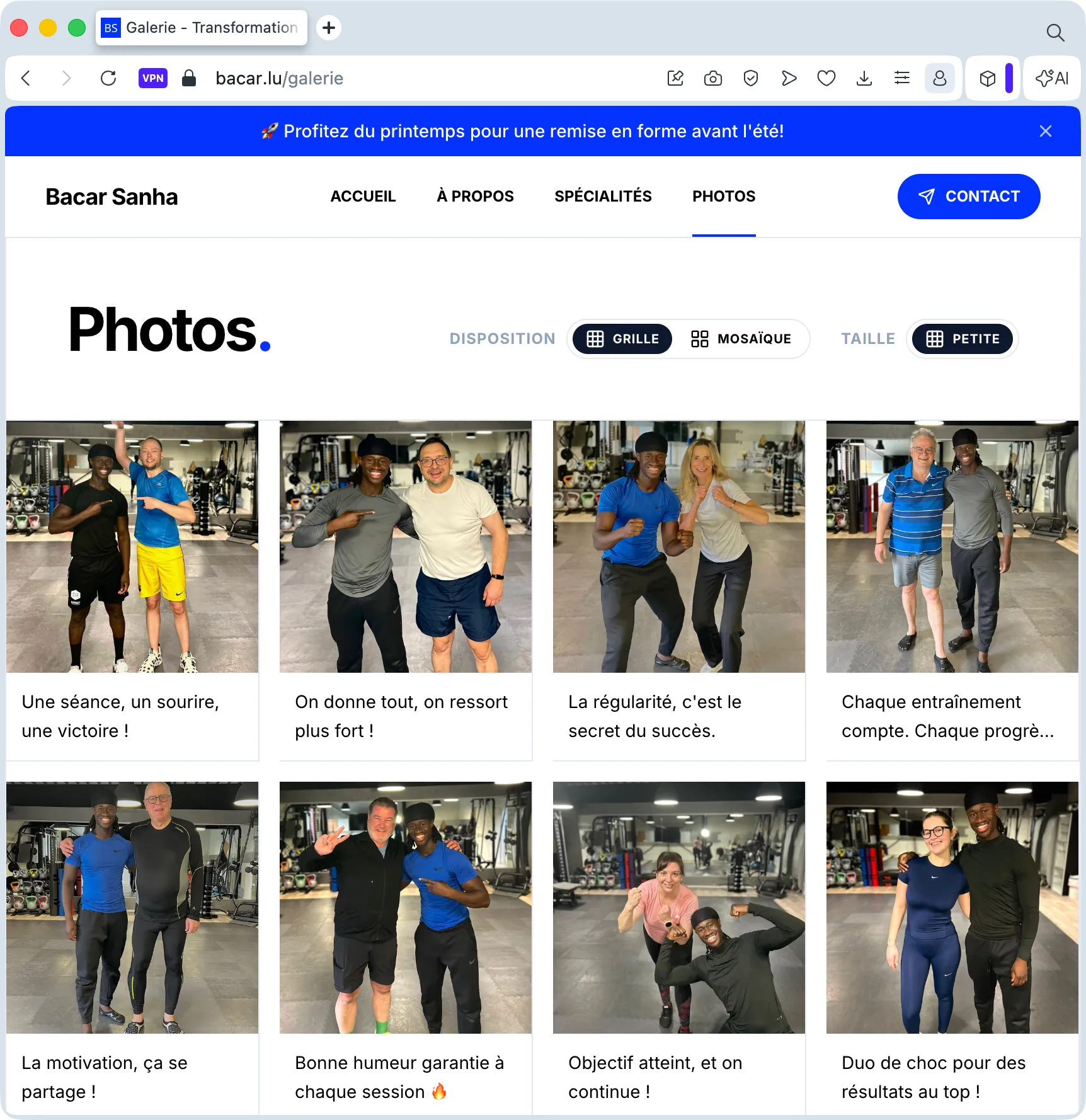 Galerie de sites web d'entraîneurs personnels avec photos de fitness et images d'entraînement
