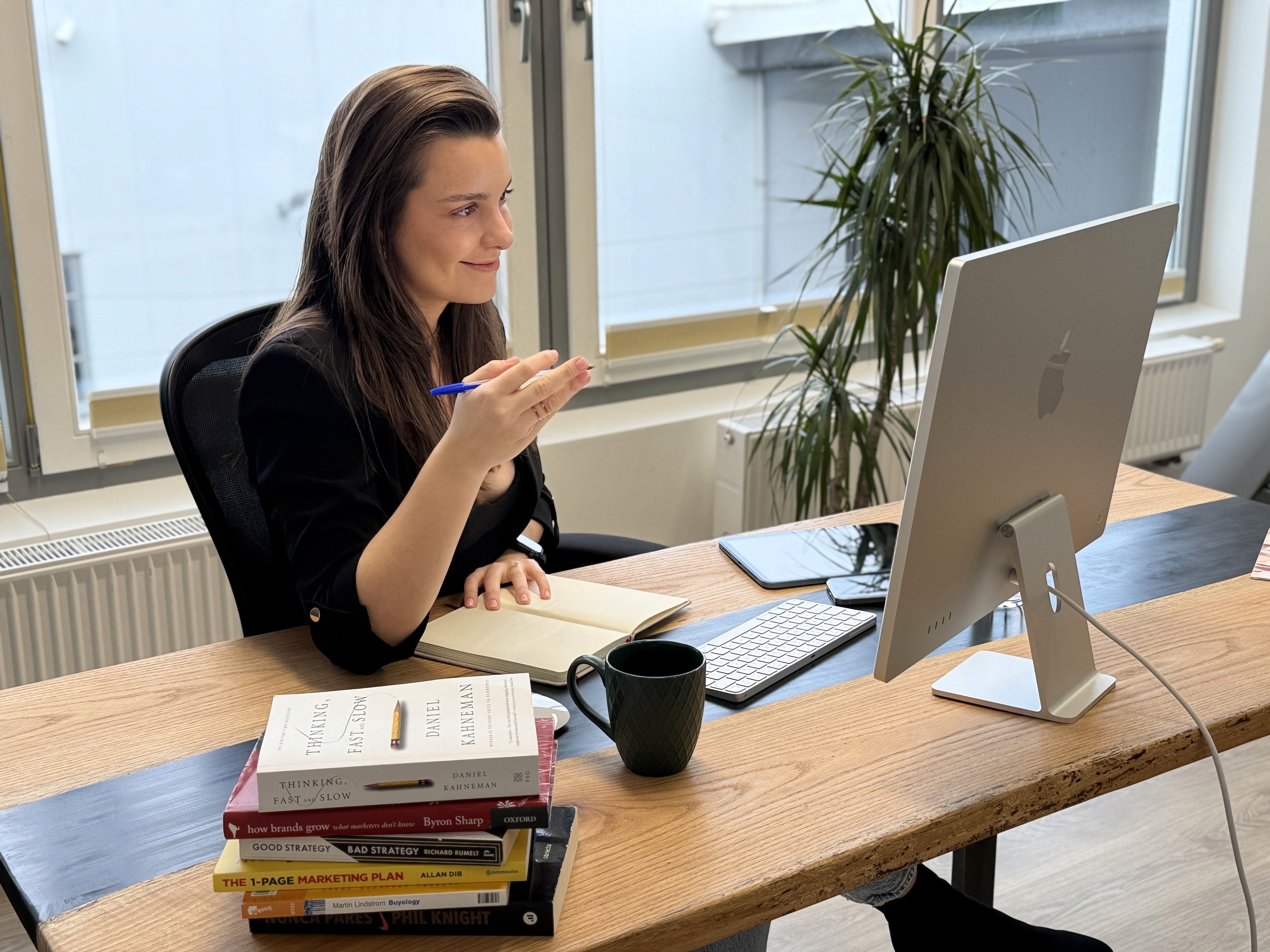 Sofia in a first meeting videocall with a client.