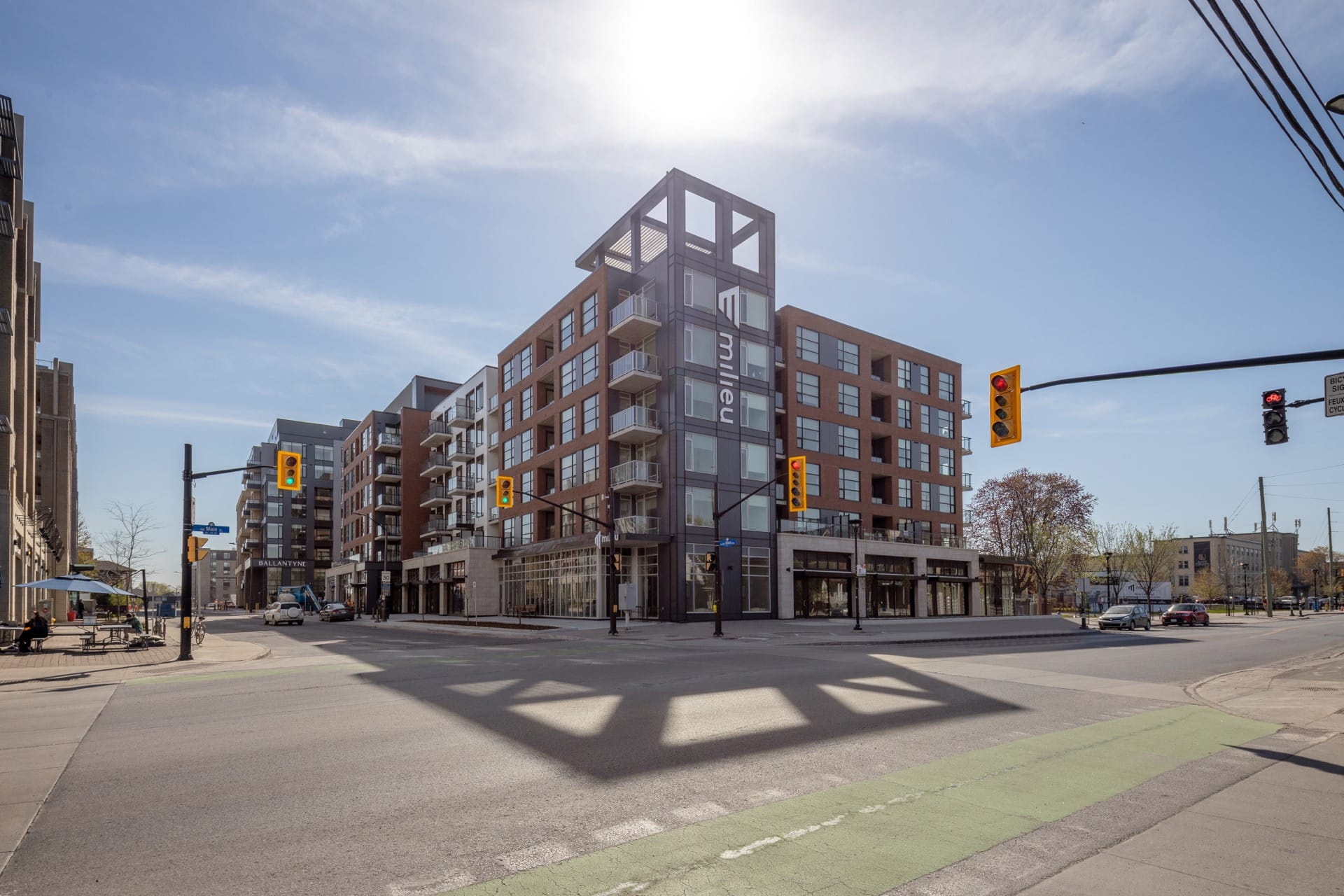 Milieu Logo on exterior of building.