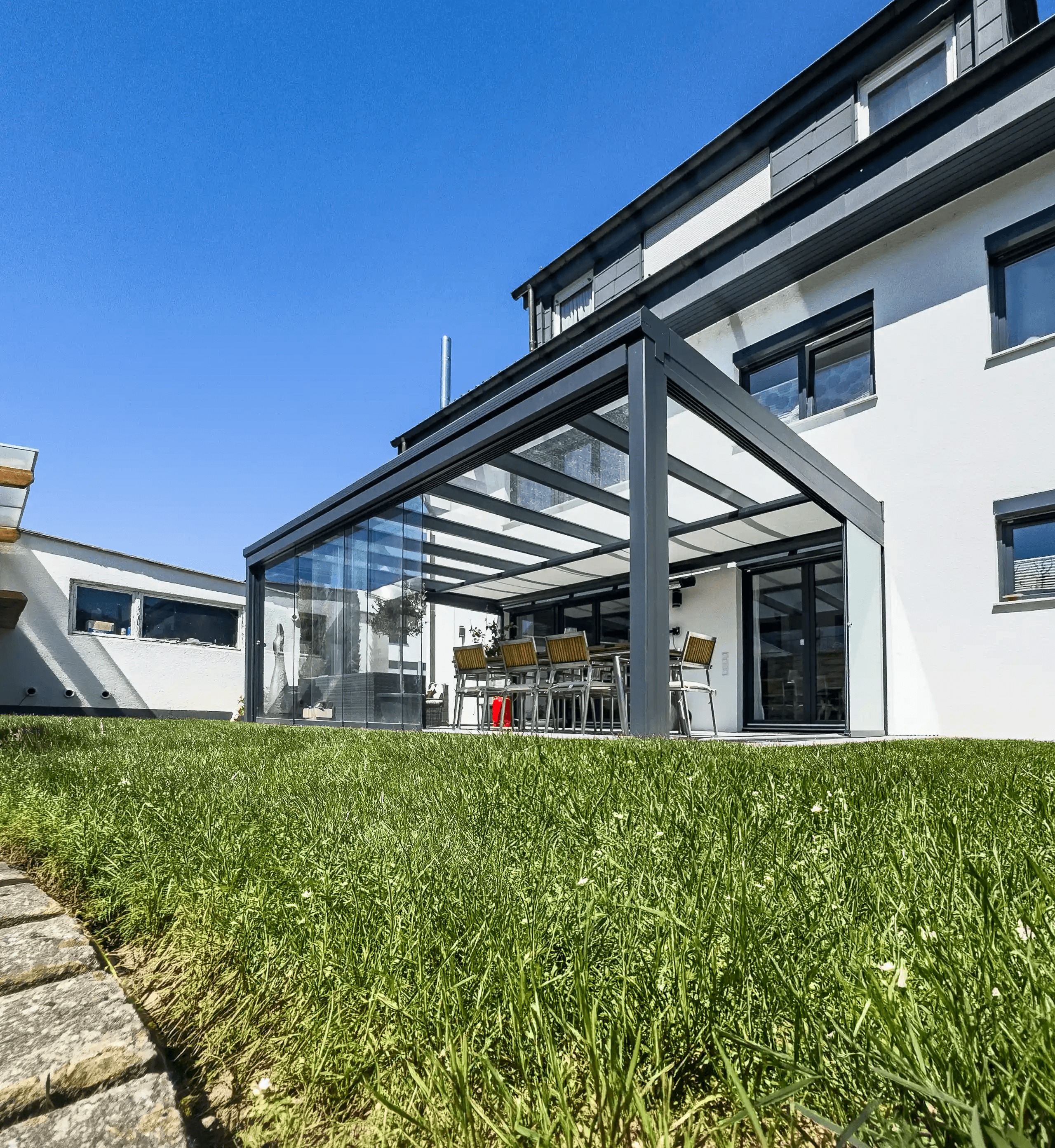 Isometrie Aufnahme des RAL 7016 Wintergartens