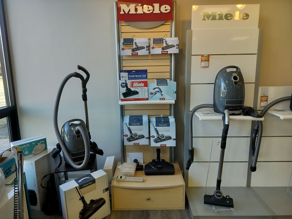 miele vacuums on display in showroom