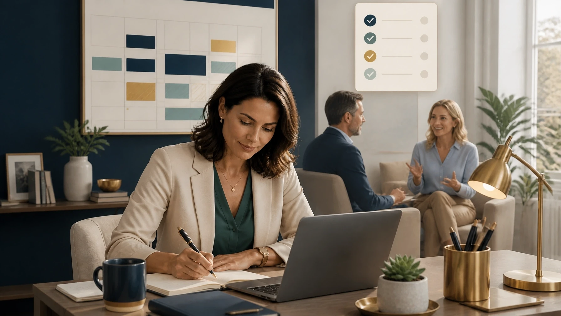 Entrepreneur working with focused energy while using systems and support to execute a business plan