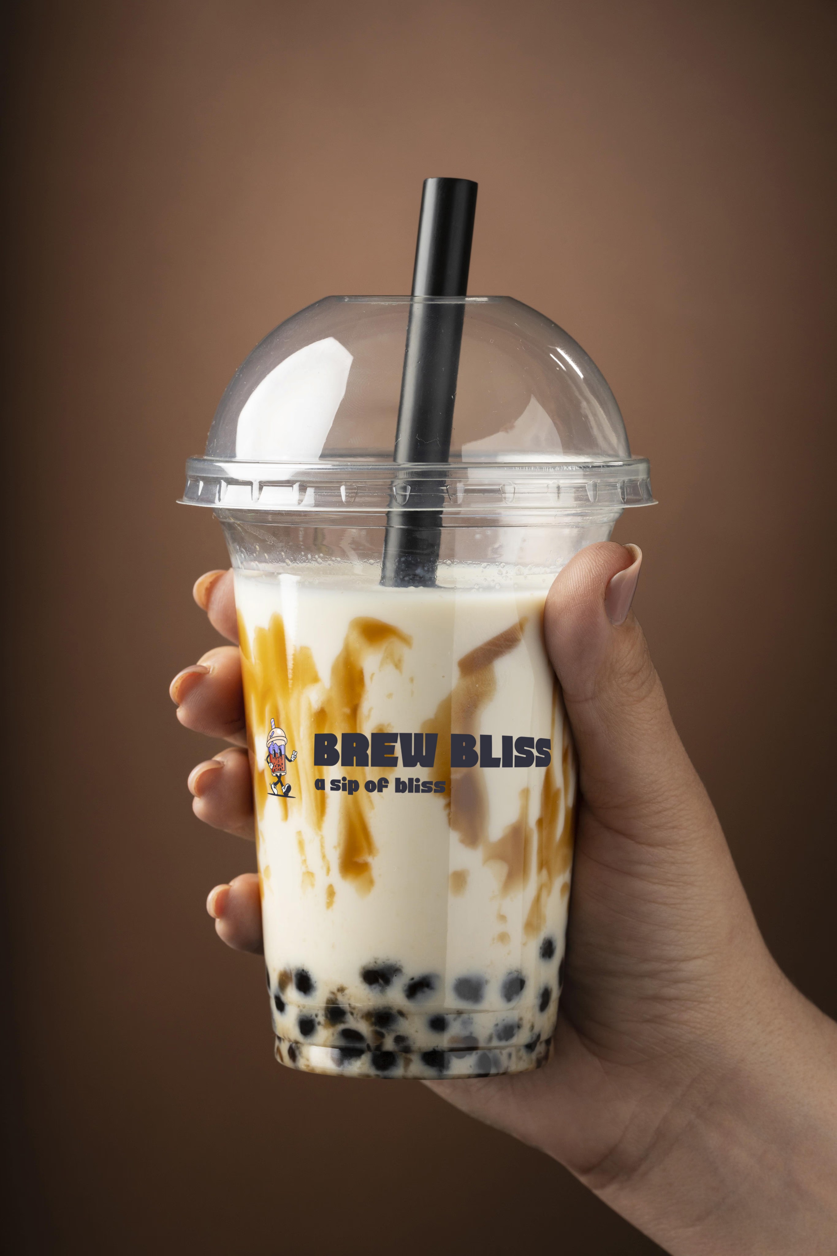 Mockup of a Bubble Tea cup with the Brew Bliss logo