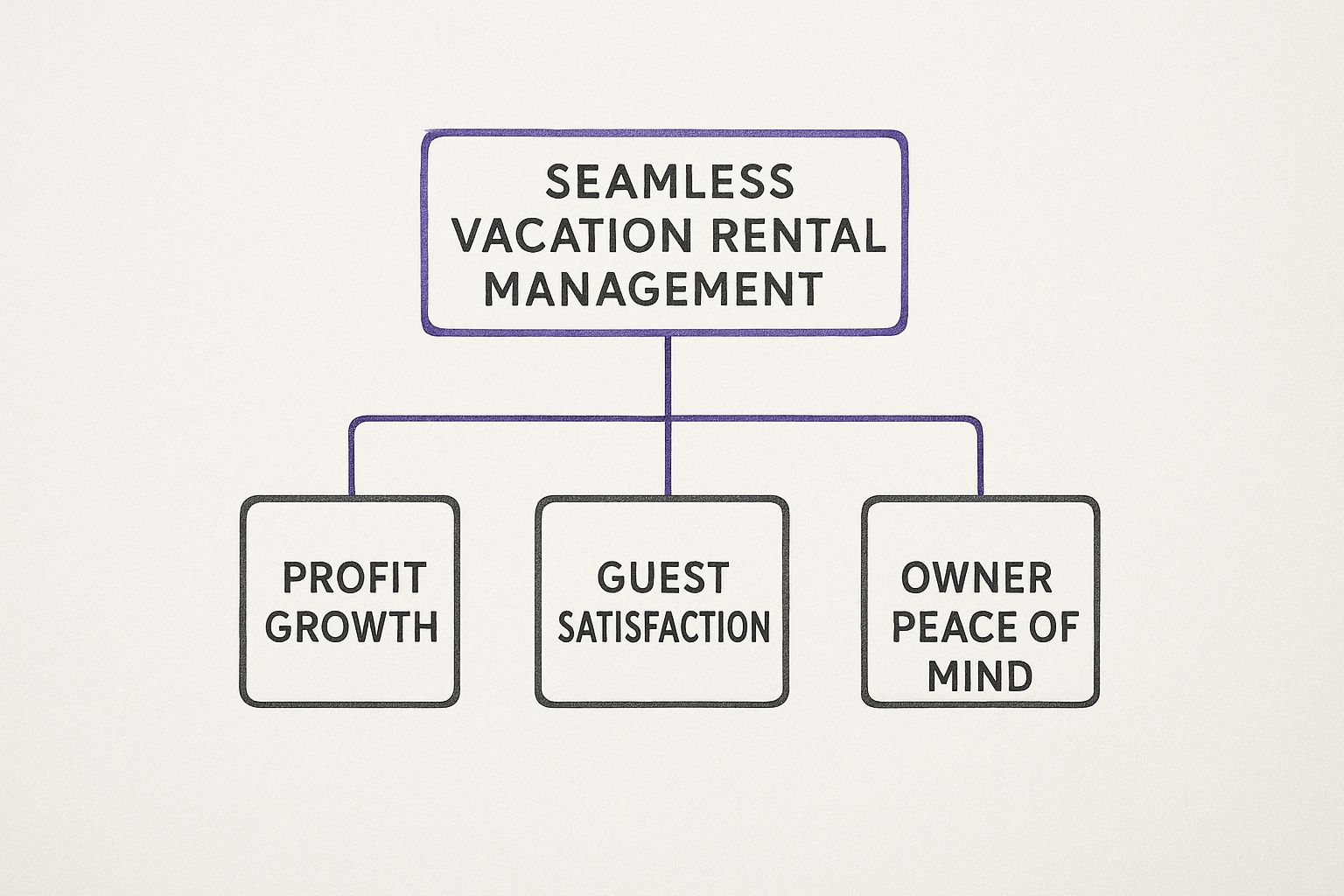 Infographic showing that Seamless Vacation Rental Management leads to Profit Growth, Guest Satisfaction, and Owner Peace of Mind