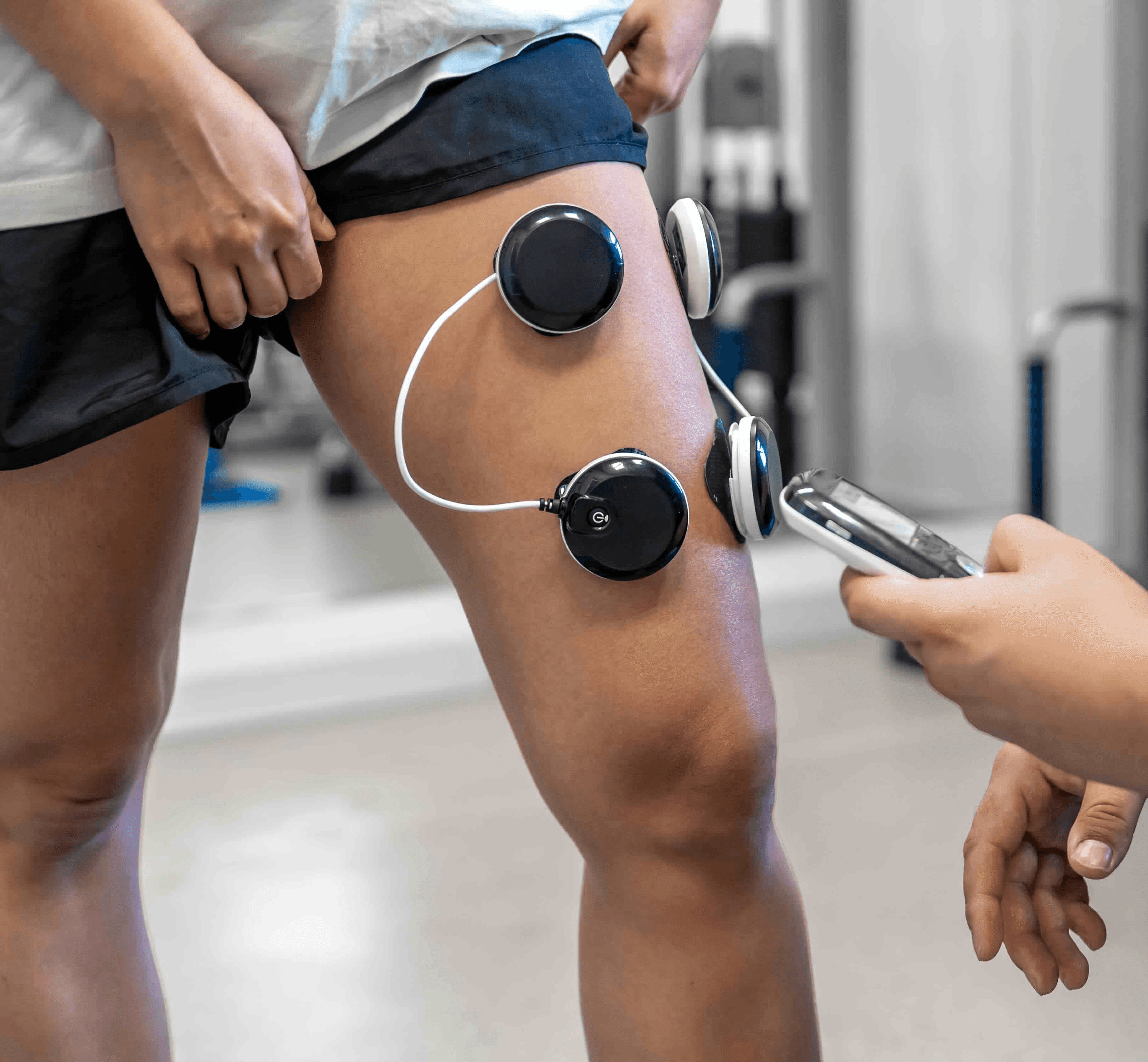 Electrodes used for muscle stimulation in a electrotherapy session