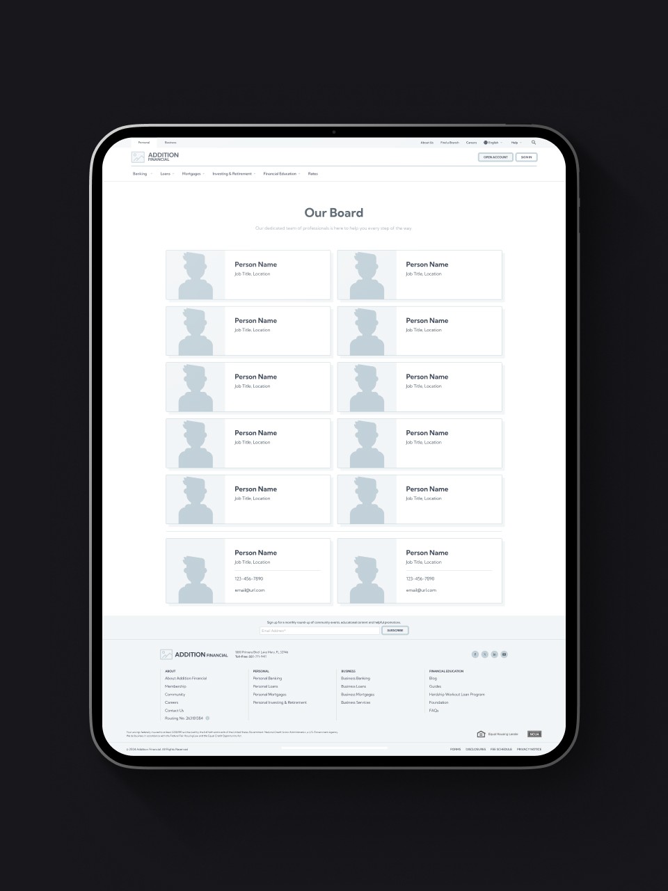 Addition Person Listing Wireframe