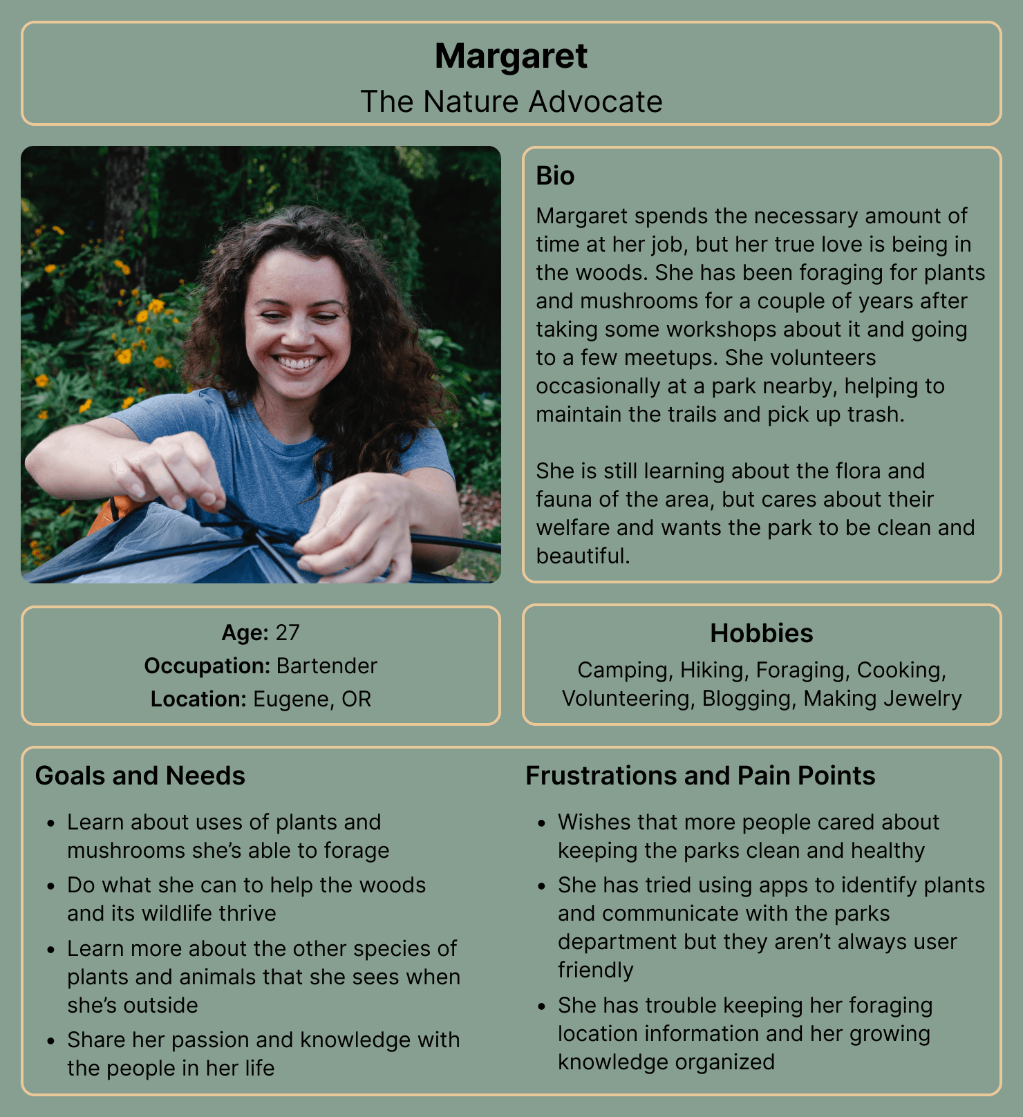 descriptive graphic for persona called "margaret, the nature collector""