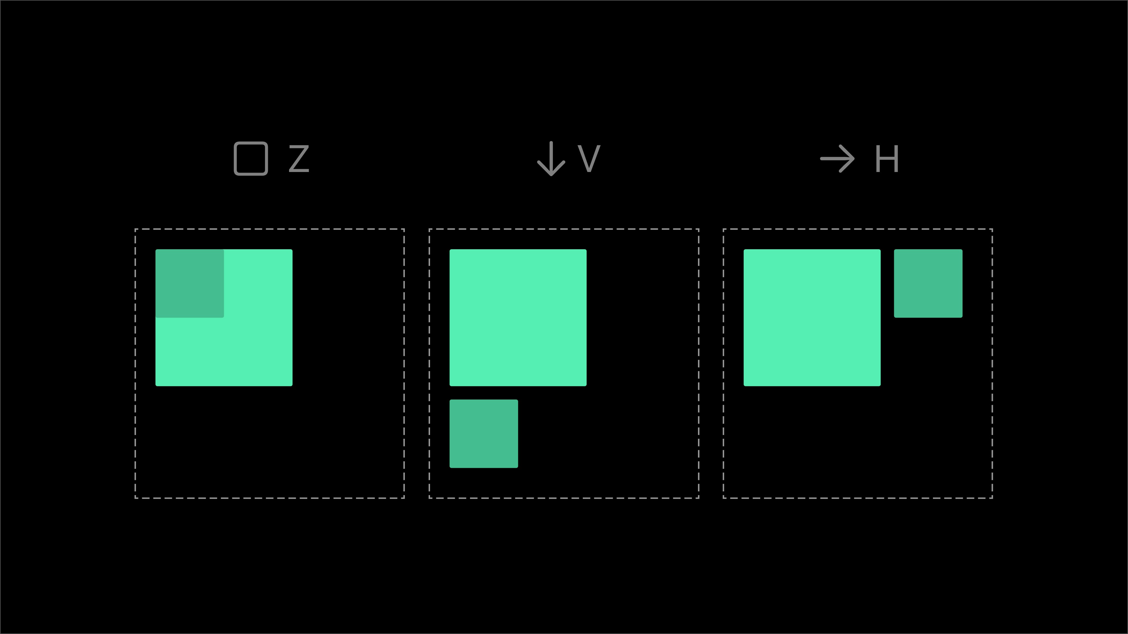 Three stacks showing the three stack directions Play offers