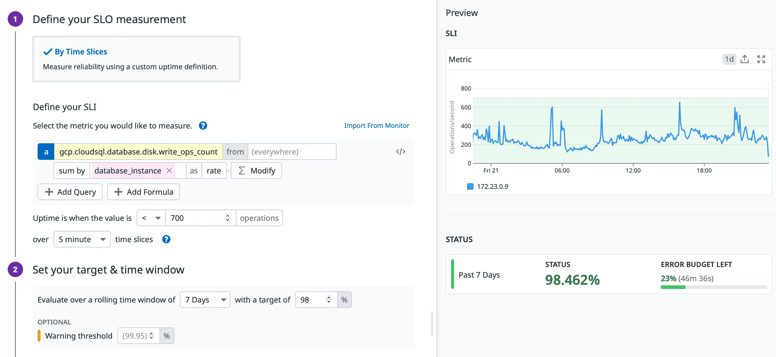 Datadog SLO creation page