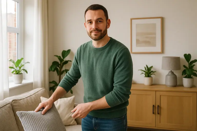 house exterior at sunset with warm lights on