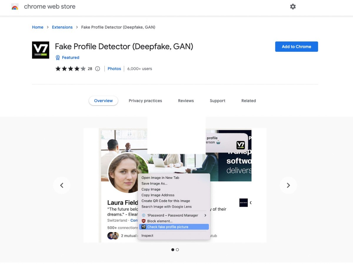 V7's Fake Profile Detector on Chrome Webstore