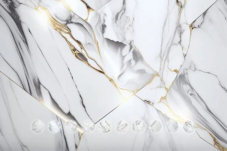 White and gold marble textures collection, luxury stone backgrounds with gold details