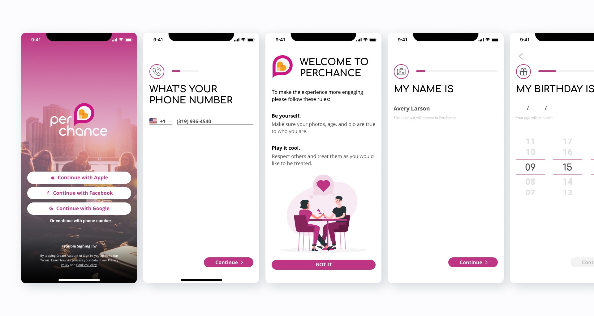 perchance dating app onboarding screens