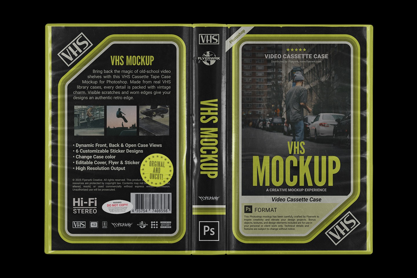 Vintage VHS cassette tape case mockup with retro cover artwork preview