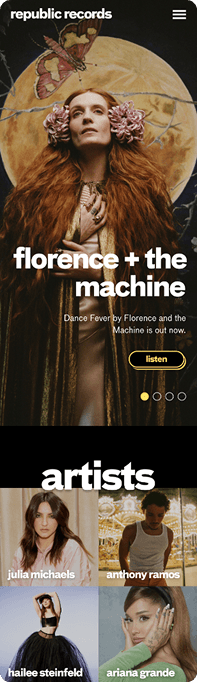 Mobile screenshot the Republic Records website