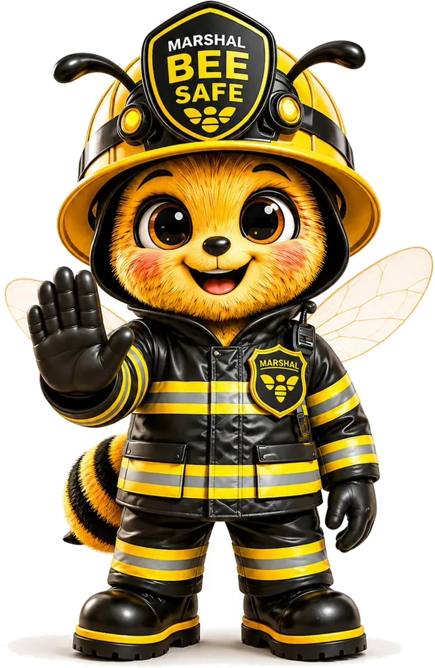 Marshal Bee Safe, a cartoon bumblebee firefighter