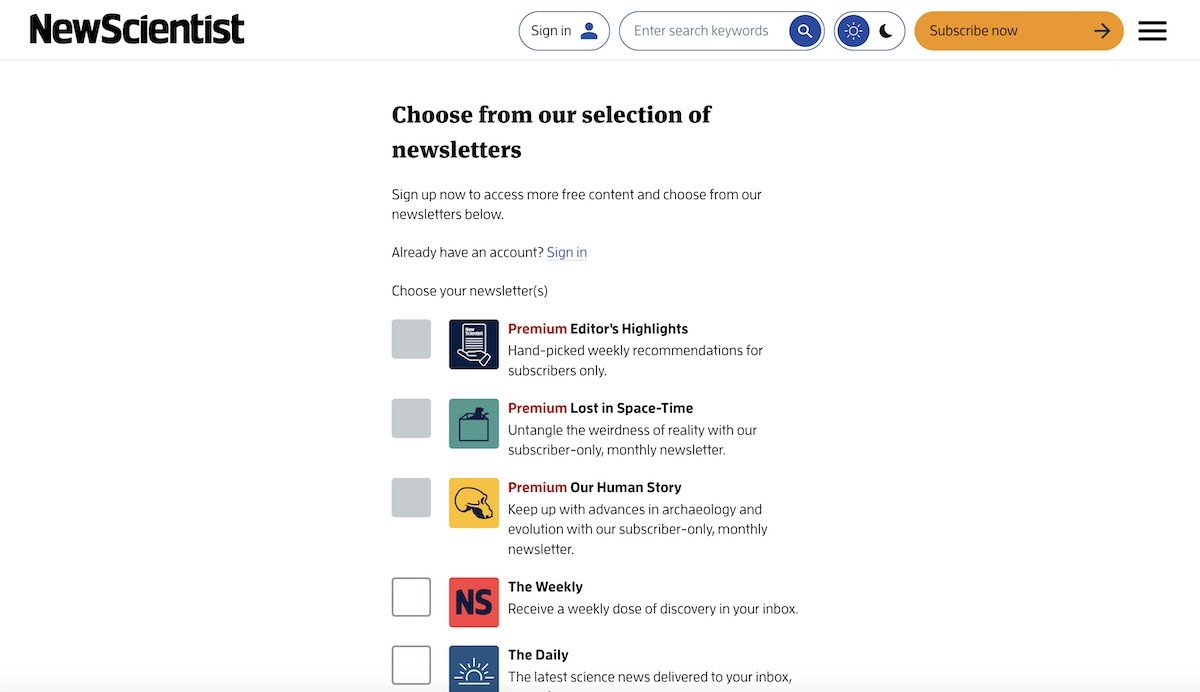 new scientist email signup form