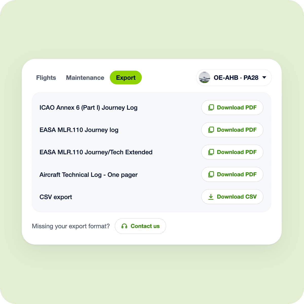 ICAO and EASA-compliant journey log from recorded flights