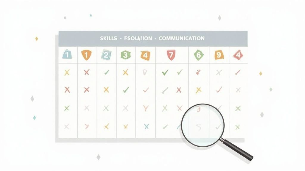 A close-up shot of a scorecard with ratings, symbolizing an objective rubric for technical skill assessment.