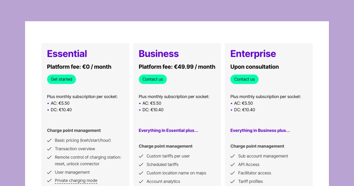 E-Flux by Road pricing table