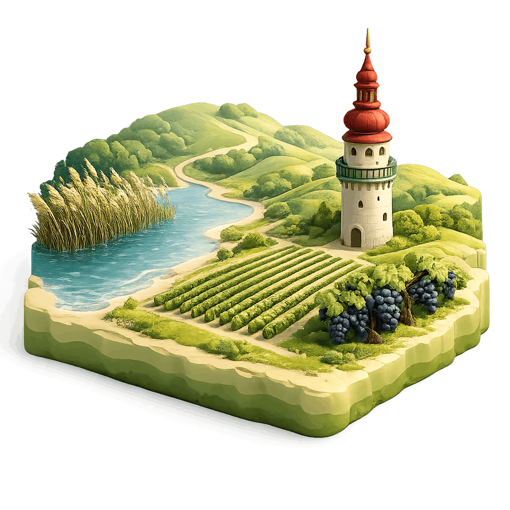 Artistic illustration of the Sopron wine region.