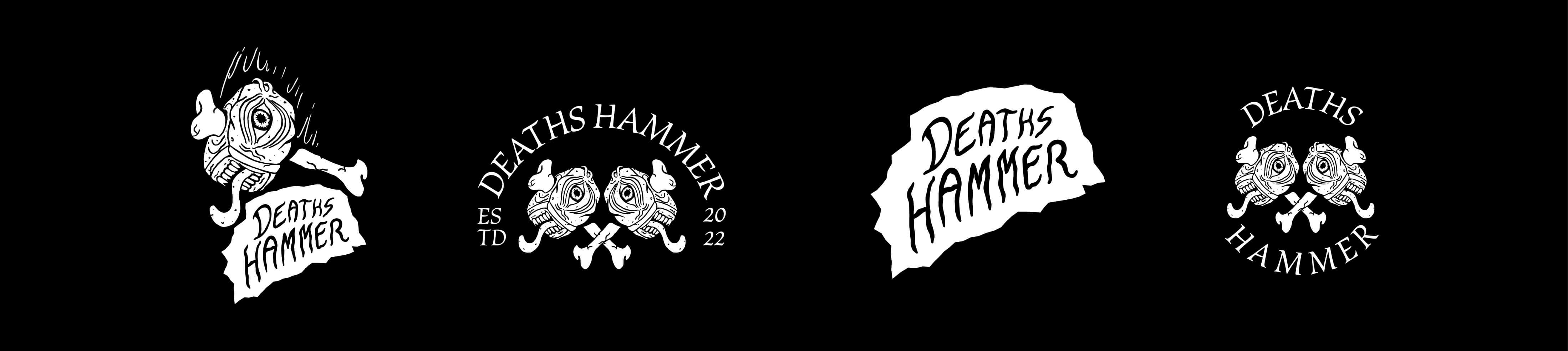 Deaths Hammer logo suite collection in black & white.
