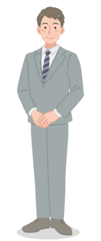 スタッフの角田をイメージしたスーツを着た男性のイラスト。