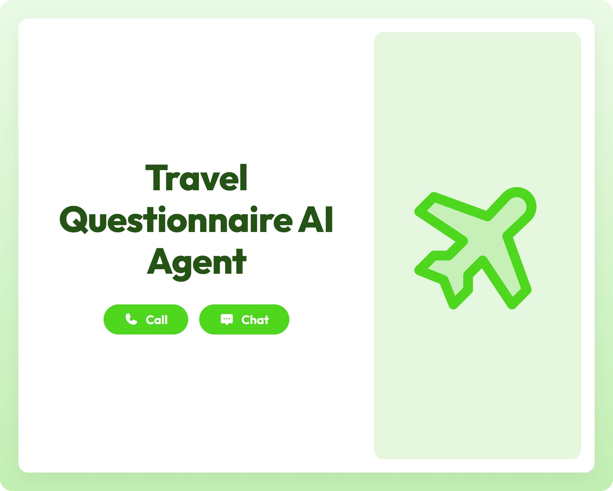 travel questionnaire ai agent supports call and chat with a tilted airplane icon for personalized travel planning