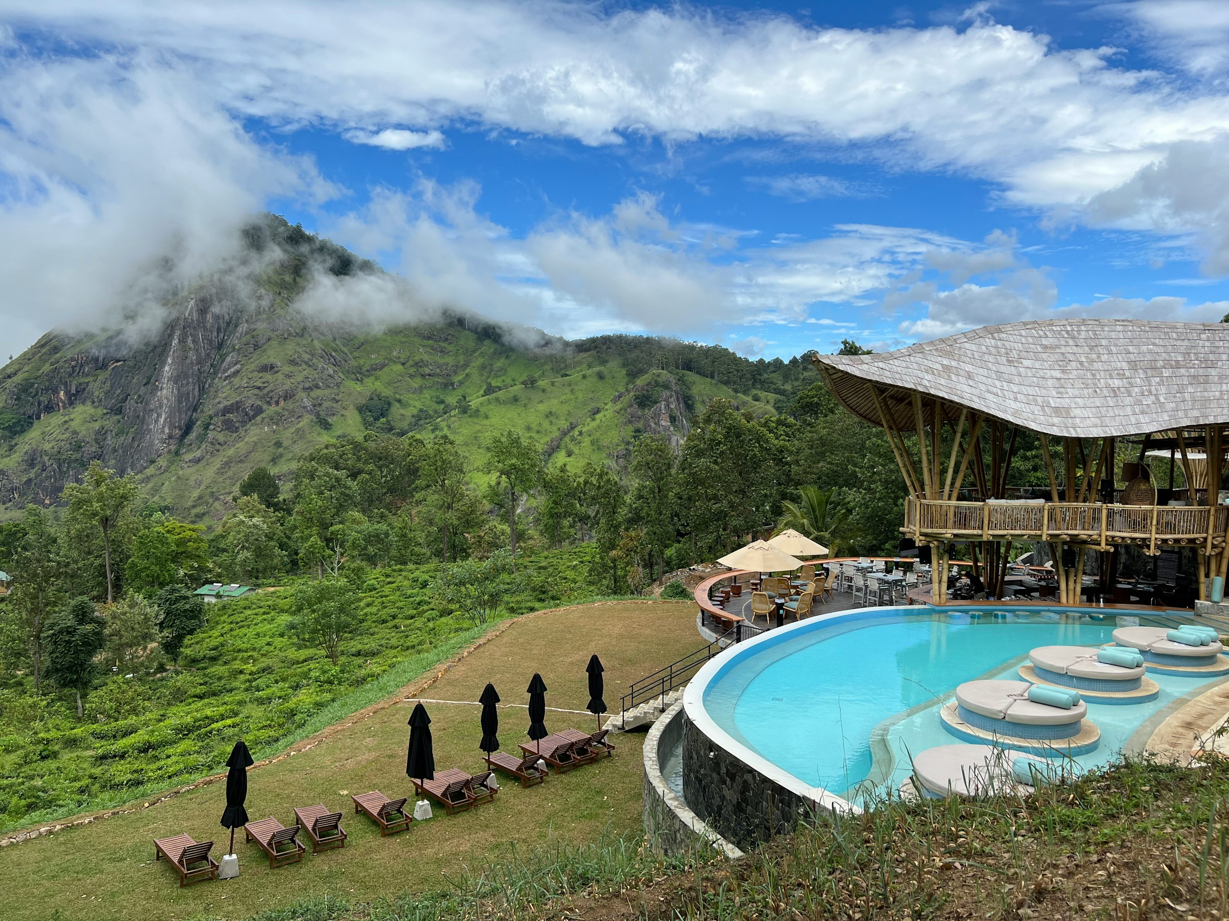 Infinity pool with panoramic views of lush valleys