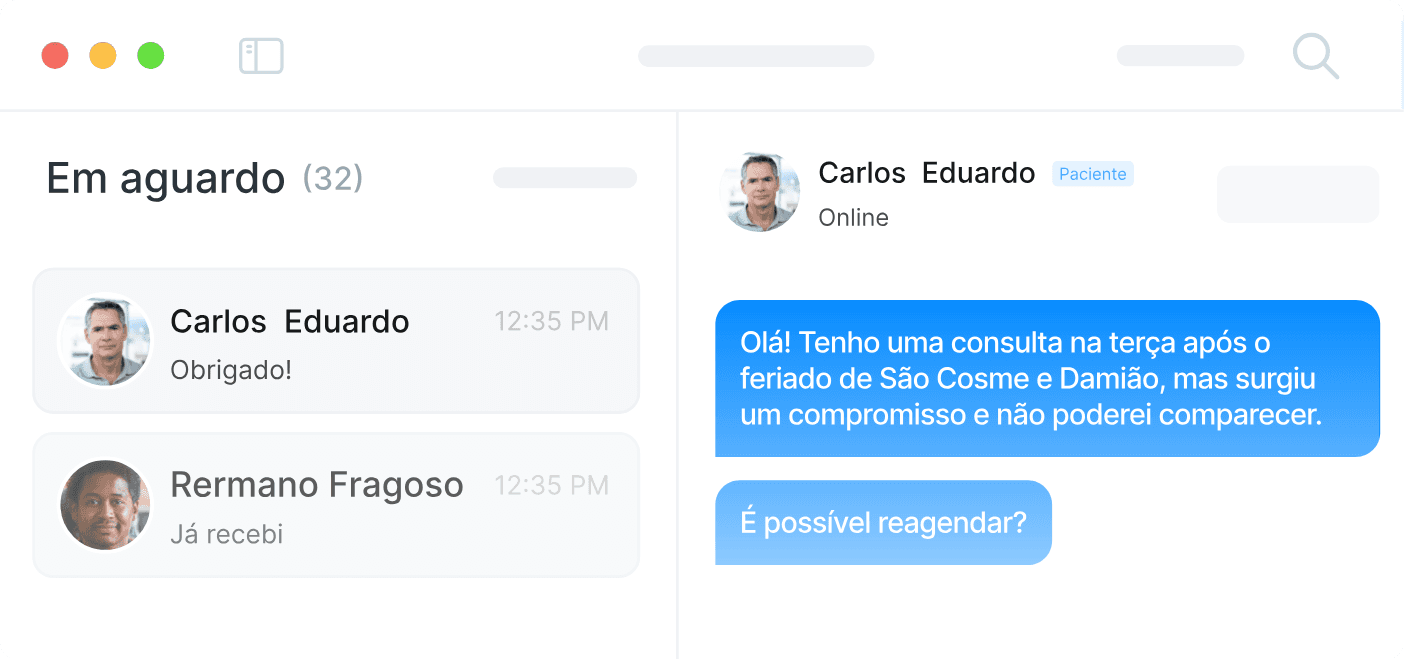 Conversa de WhatsApp em que o agente reagenda uma consulta