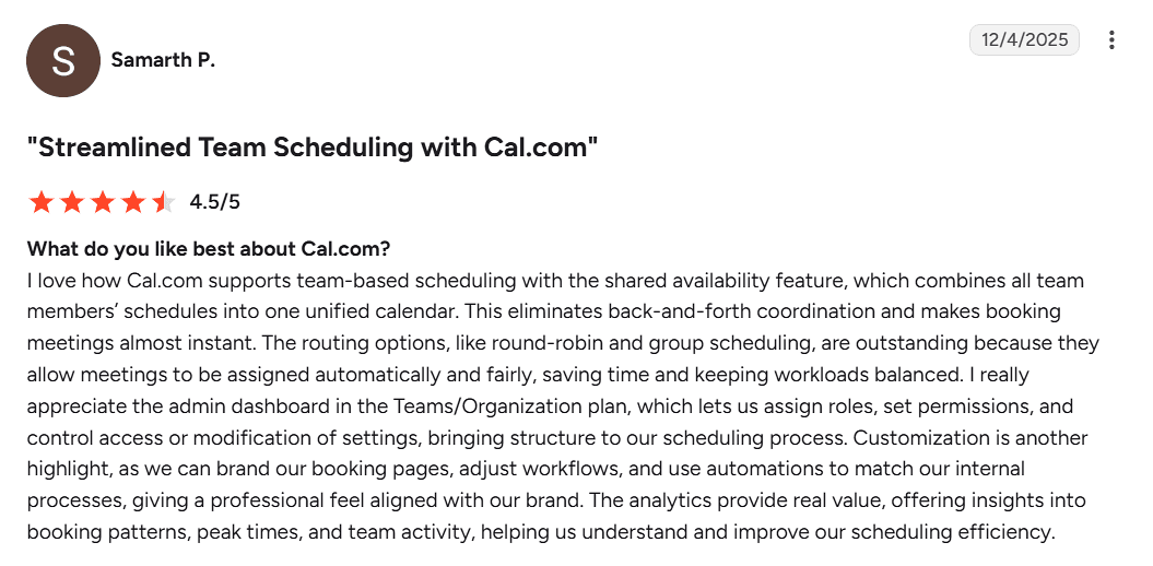 Samarth’s review of Cal.com&nbsp;