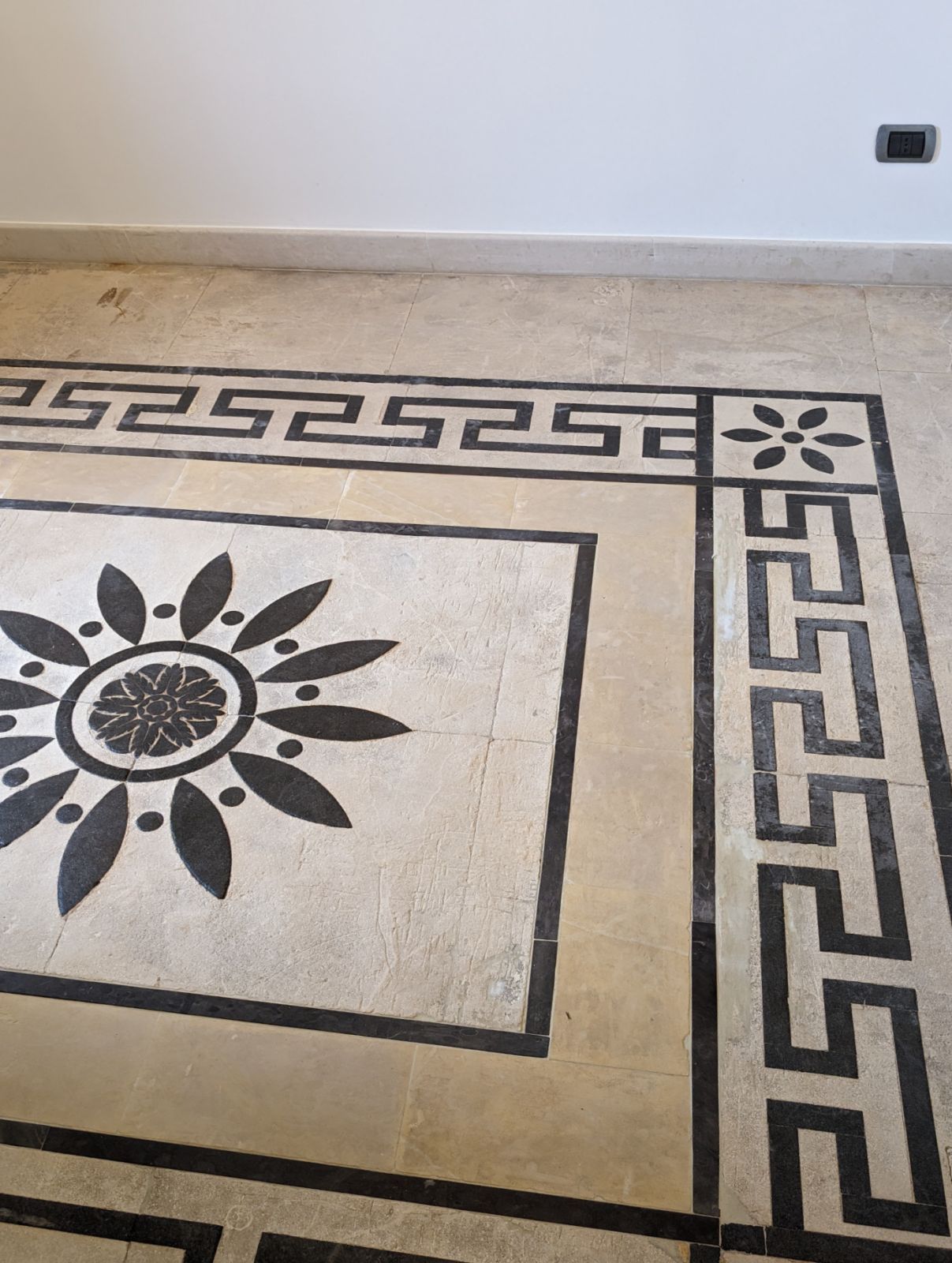 Pitch stone and stone with rosette, after treatment