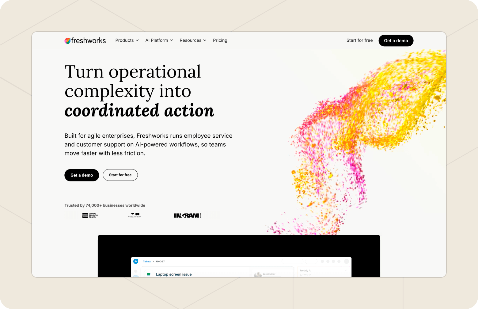 Screenshot of the freshworks homepage.