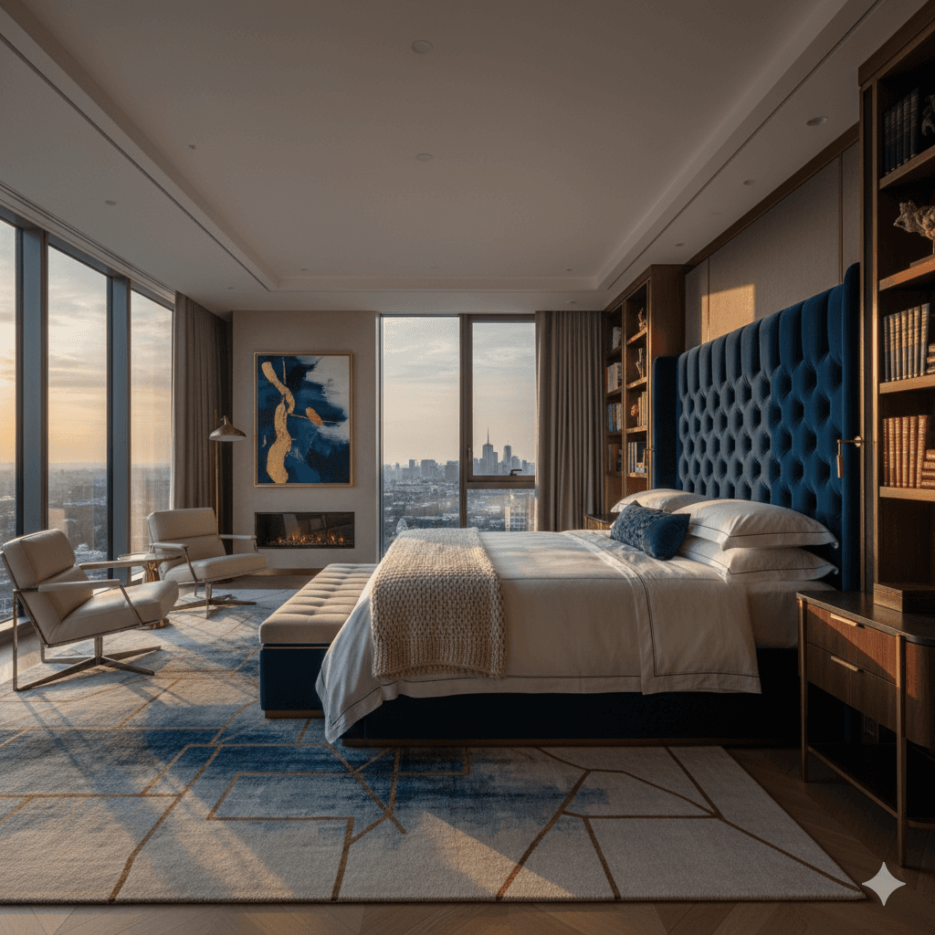 Elegant bedroom interior of a boutique residence, M3M Latitude 2.0, Gurugram