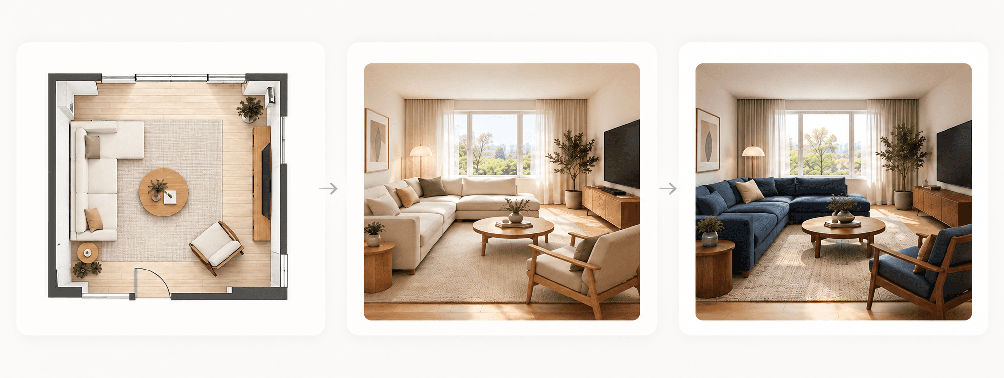 Room plan and two interior design concepts