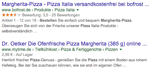 Microdata bei Suche nach Pizza Margarita kaufen