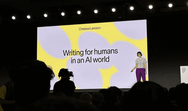 Chelsea Larsson presenting “Writing for humans in an AI world” at Config 2026