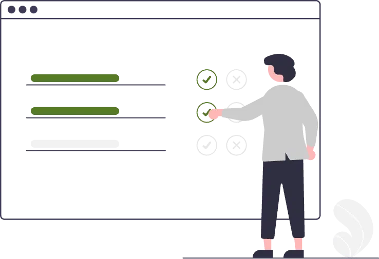 Illustration einer Person, die Einstellungen an einer Zahnrad-ähnlichen Benutzeroberfläche anpasst, um Anpassungsoptionen zu symbolisieren. Dieses Bild hebt die Möglichkeit von CoachingArea hervor, die Zwischen- und Endrunden eines Turniers zu personalisieren, bevorzugte Setups zu speichern und diese für zukünftige Veranstaltungen wiederzuverwenden, einschließlich der Option, Trostrunden einzubetten.