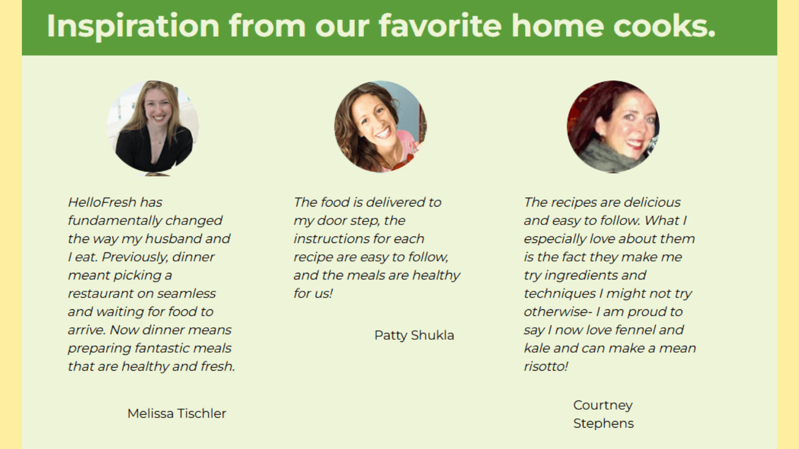 customer testimonials of hello fresh