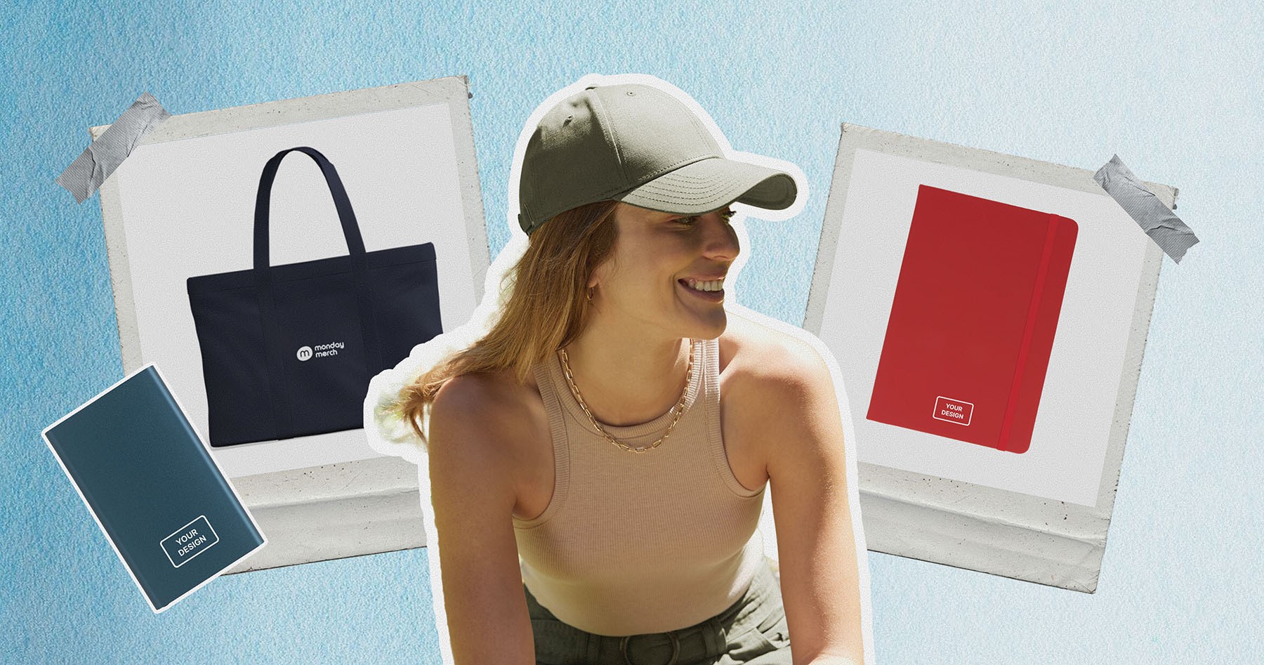 Riconoscimento innovativo del marchio ed efficace per i millennial con cappellini, borse, powerbank e quadernini