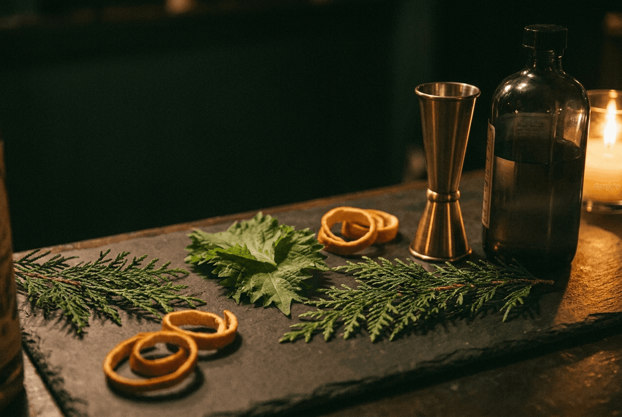 Cedar, shiso and bitter orange on the AOMI bar