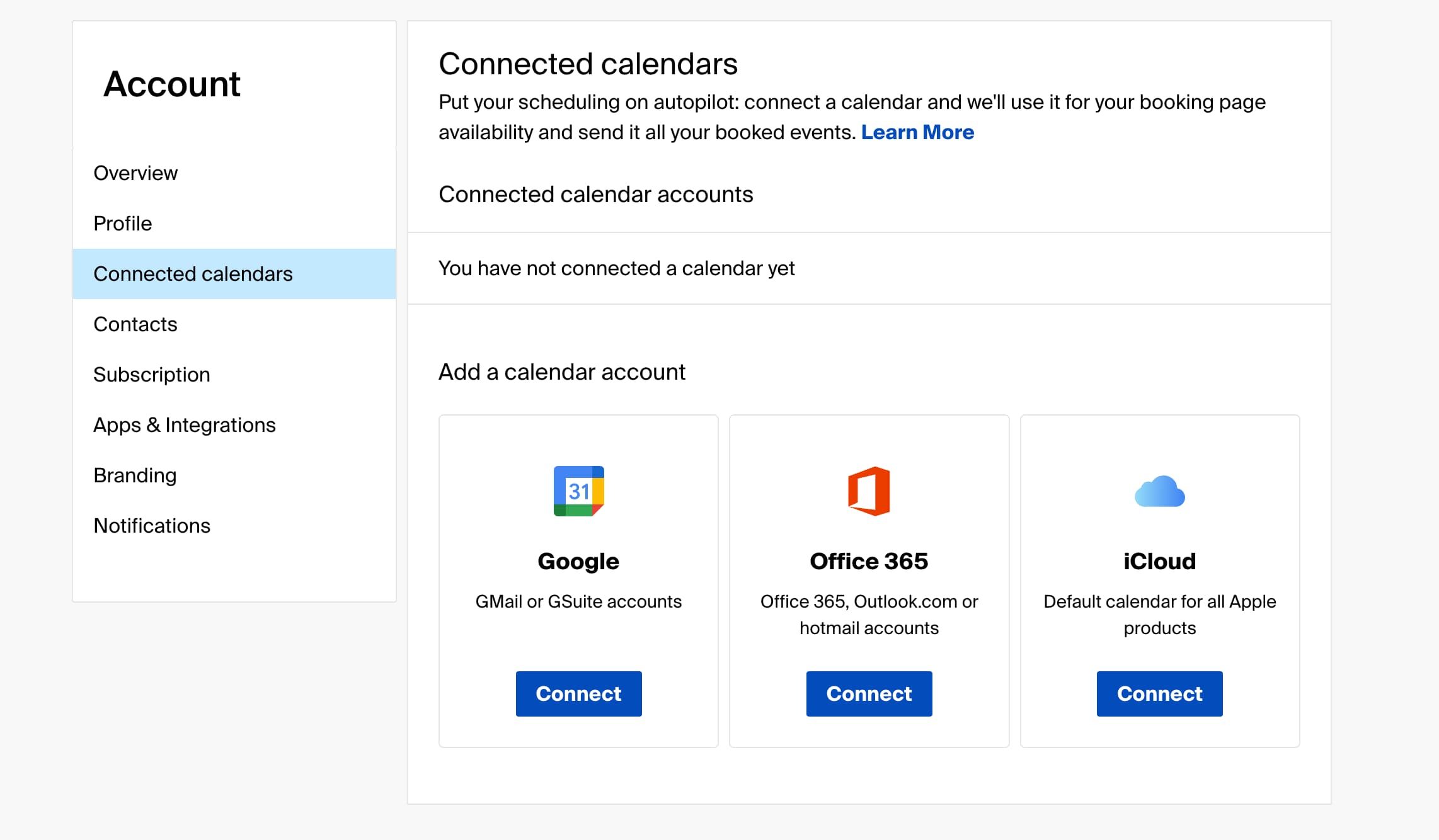 doodle integrations page showing connected calendars
